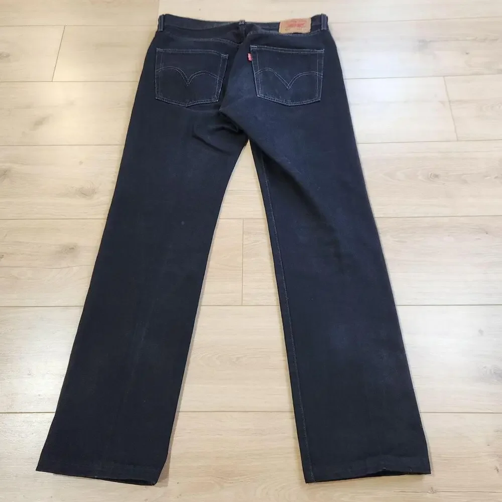 Vintage Y2K Levis 501 Jeans Mens 33x34 Black Button Fly Straight Denim Casual